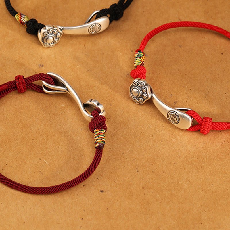 Pulsera trenzada protectora con hilo de ruyi y Buddha Stones en plata de ley 999 - image 11