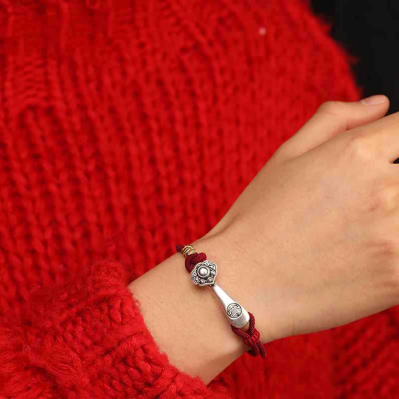 Pulsera trenzada protectora con hilo de ruyi y Buddha Stones en plata de ley 999 - image 3