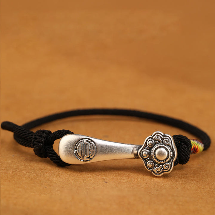 Pulsera trenzada protectora con hilo de ruyi y Buddha Stones en plata de ley 999 - Cuerda negra - 19-21 cm - image 8