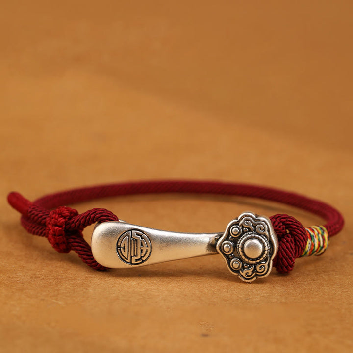 Pulsera trenzada protectora con hilo de ruyi y Buddha Stones en plata de ley 999 - Cuerda de color rojo oscuro - 19-21 cm - image 1