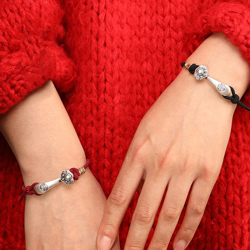 Pulsera trenzada protectora con hilo de ruyi y Buddha Stones en plata de ley 999 - image 4