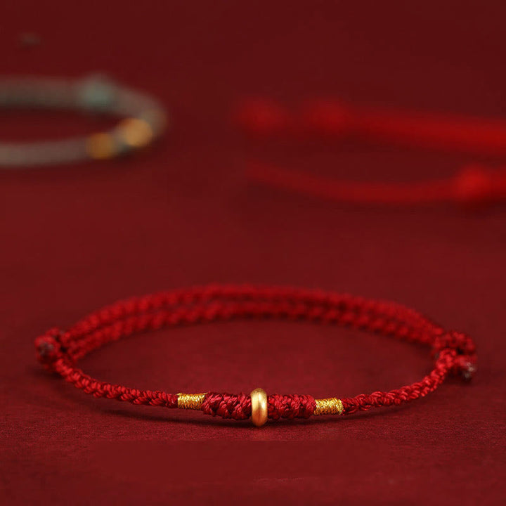 Pulsera trenzada para tobillo con pequeñas cuentas de la suerte de oro 999 y Buddha Stones