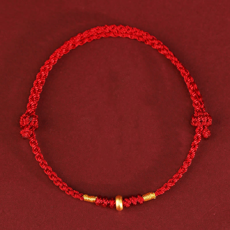 Pulsera trenzada para tobillo con pequeñas cuentas de la suerte de oro 999 y Buddha Stones - Tobillera de oro de 999 (circunferencia 19-23 cm) - Cuerda roja - image 7