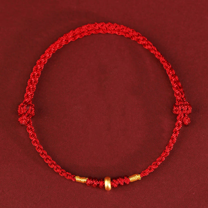 Pulsera trenzada para tobillo con pequeñas cuentas de la suerte de oro 999 y Buddha Stones - Tobillera de oro de 999 (circunferencia 19-23 cm) - Cuerda roja - image 7