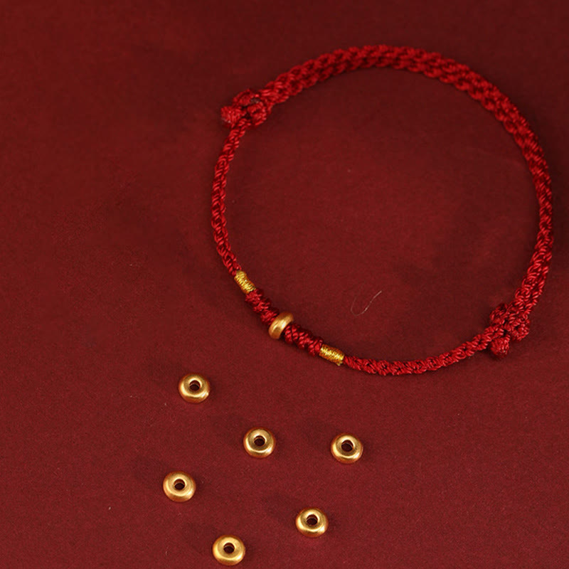 Pulsera trenzada para tobillo con pequeñas cuentas de la suerte de oro 999 y Buddha Stones