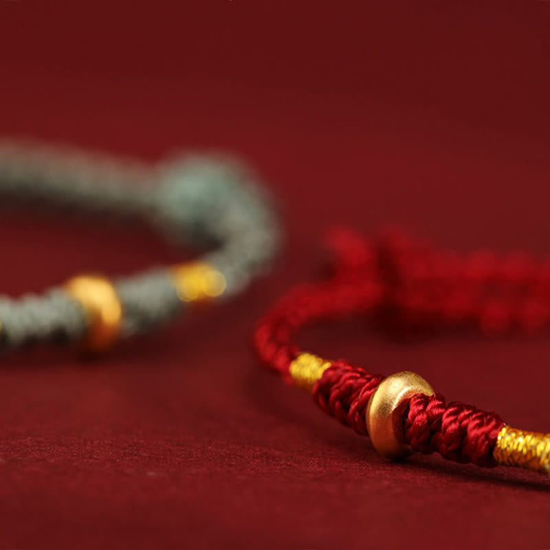 Pulsera trenzada para tobillo con pequeñas cuentas de la suerte de oro 999 y Buddha Stones