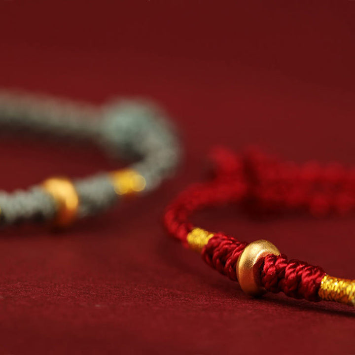Pulsera trenzada para tobillo con pequeñas cuentas de la suerte de oro 999 y Buddha Stones