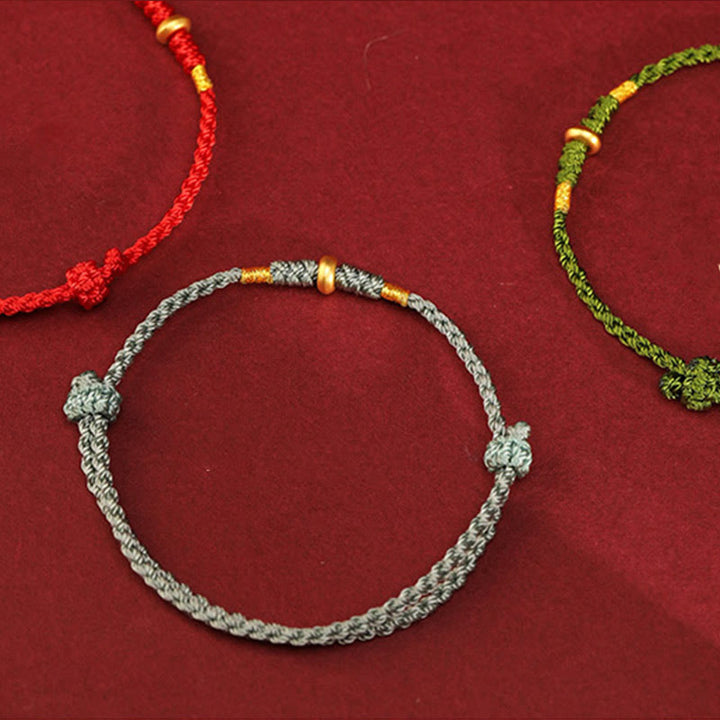 Pulsera trenzada para tobillo con pequeñas cuentas de la suerte de oro 999 y Buddha Stones