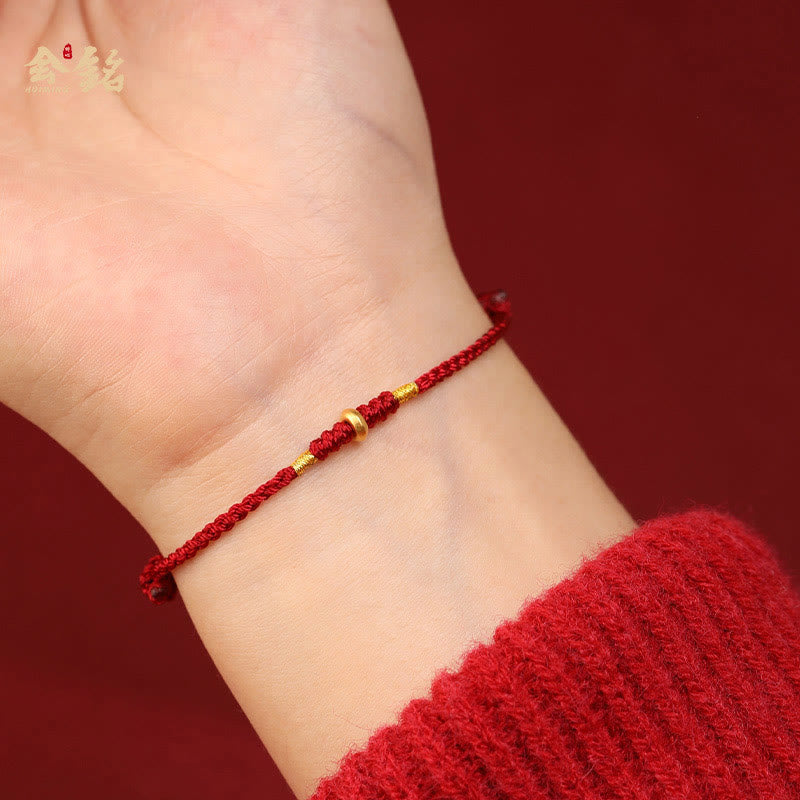 Pulsera trenzada para tobillo con pequeñas cuentas de la suerte de oro 999 y Buddha Stones