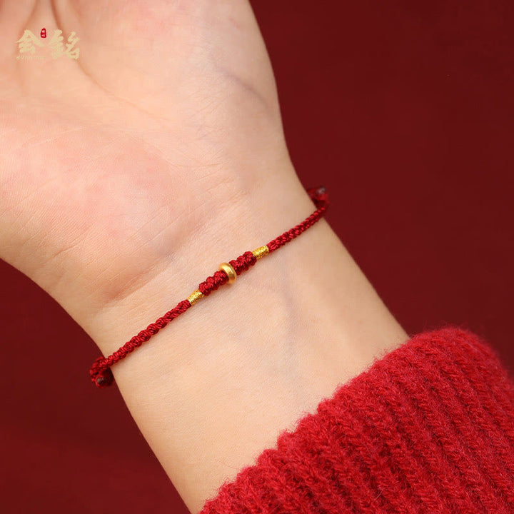 Pulsera trenzada para tobillo con pequeñas cuentas de la suerte de oro 999 y Buddha Stones