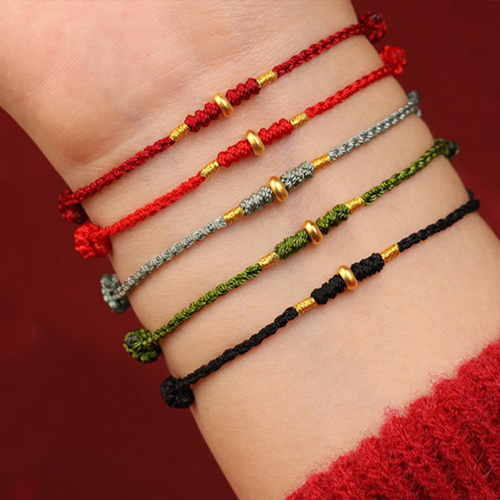 Pulsera trenzada para tobillo con pequeñas cuentas de la suerte de oro 999 y Buddha Stones