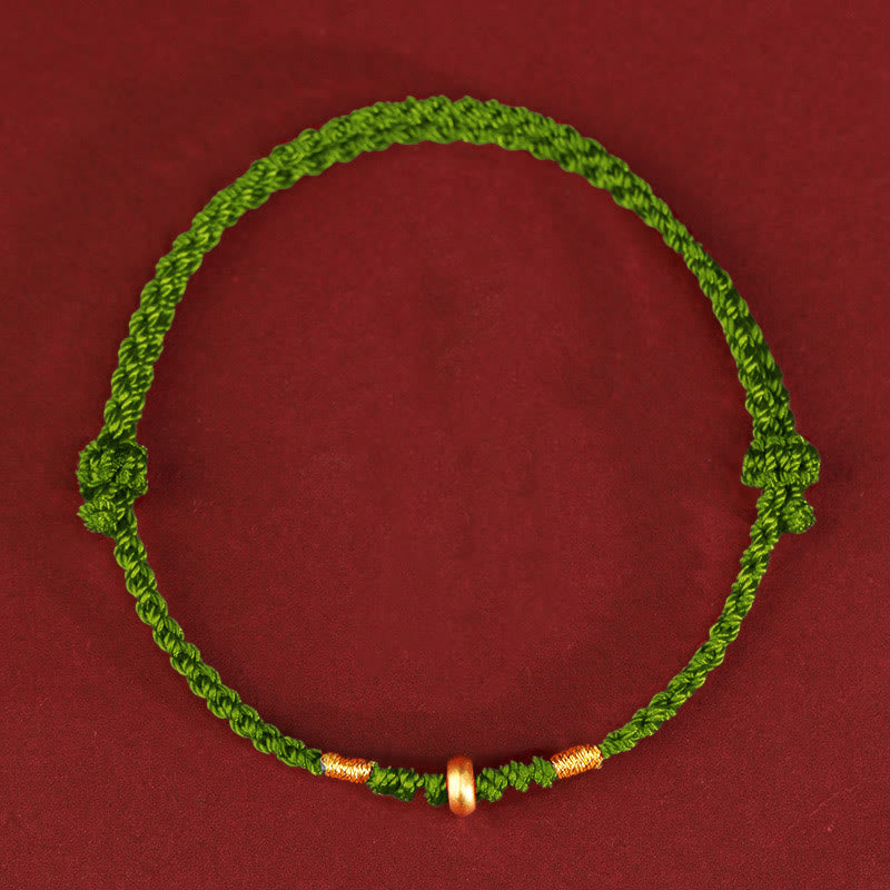 Pulsera trenzada para tobillo con pequeñas cuentas de la suerte de oro 999 y Buddha Stones - Tobillera de oro 999 (circunferencia 19-23 cm) - Cuerda verde - image 10