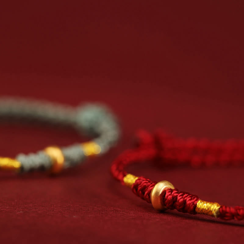 Pulsera trenzada para tobillo con pequeñas cuentas de la suerte de oro 999 y Buddha Stones
