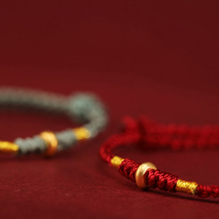 Pulsera trenzada para tobillo con pequeñas cuentas de la suerte de oro 999 y Buddha Stones