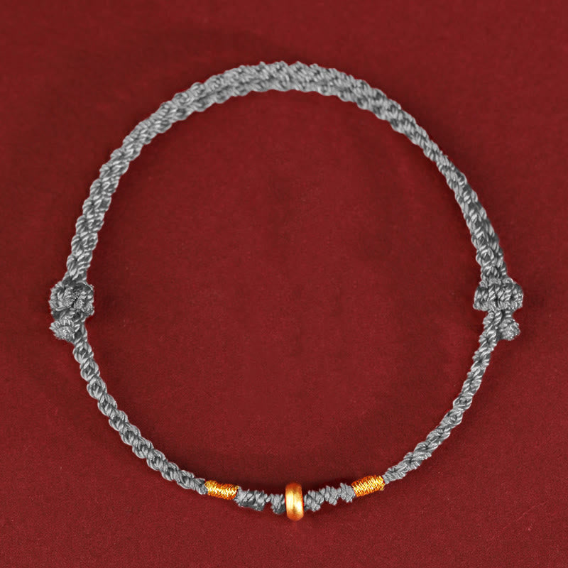 Pulsera trenzada para tobillo con pequeñas cuentas de la suerte de oro 999 y Buddha Stones