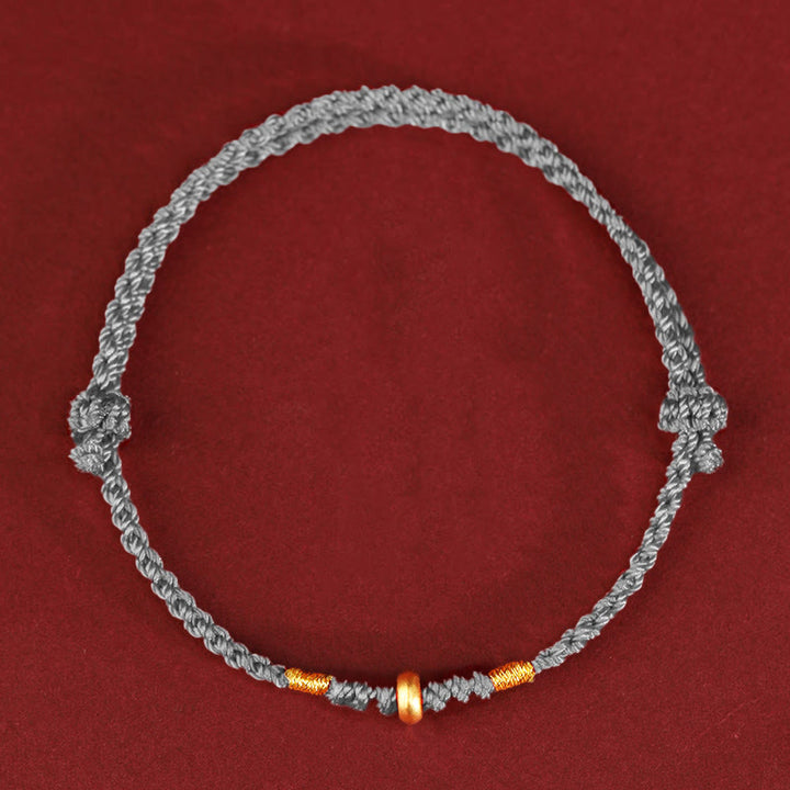 Pulsera trenzada para tobillo con pequeñas cuentas de la suerte de oro 999 y Buddha Stones