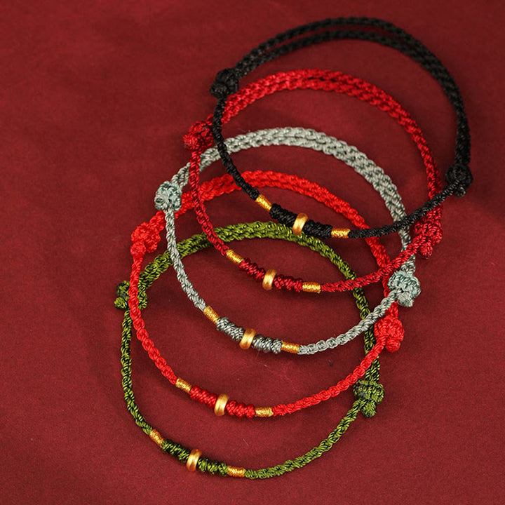 Pulsera trenzada para tobillo con pequeñas cuentas de la suerte de oro 999 y Buddha Stones
