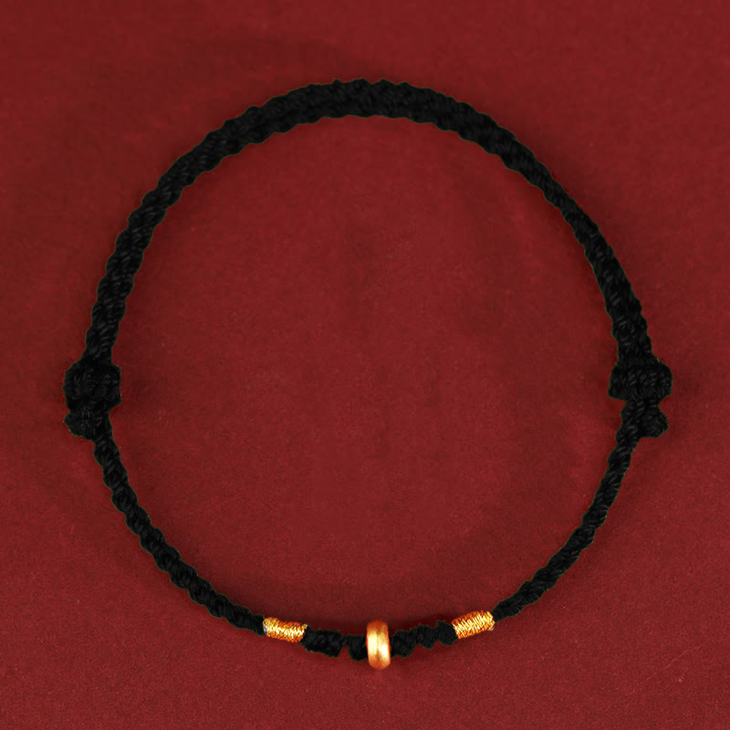 Pulsera trenzada para tobillo con pequeñas cuentas de la suerte de oro 999 y Buddha Stones - Tobillera de oro de 999 (circunferencia 19-23 cm) - Cuerda negra - image 8