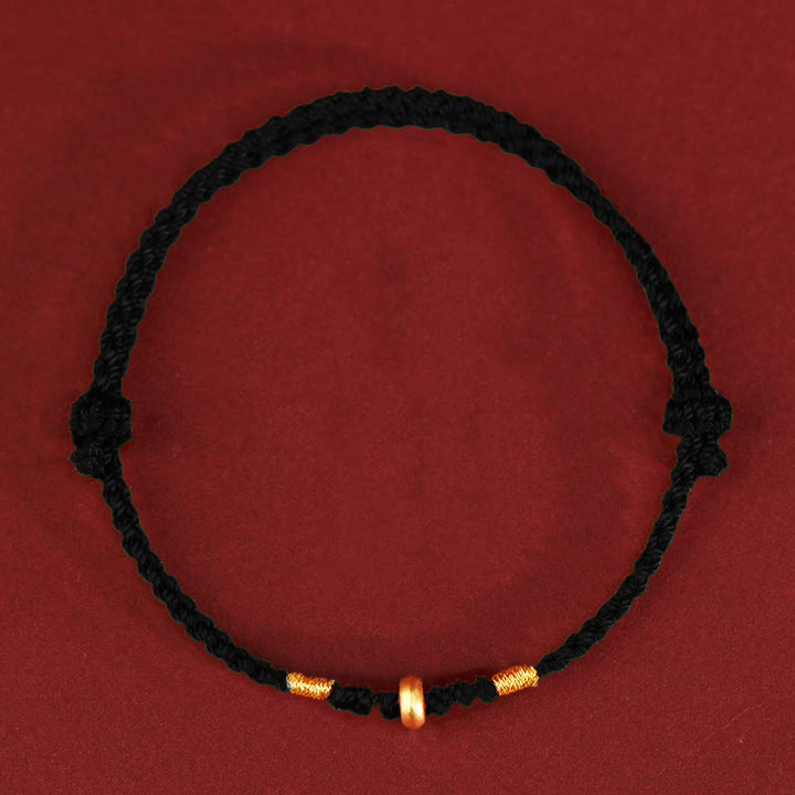 Pulsera trenzada para tobillo con pequeñas cuentas de la suerte de oro 999 y Buddha Stones - Tobillera de oro de 999 (circunferencia 19-23 cm) - Cuerda negra - image 8