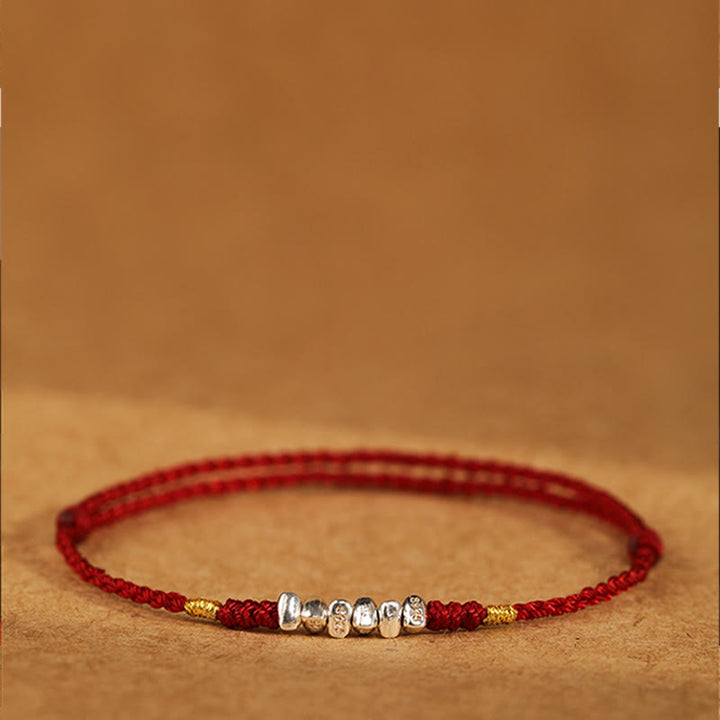 Pulsera trenzada ultrafina con hilo de plata de ley 925 y Buddha Stones para proteger la suerte