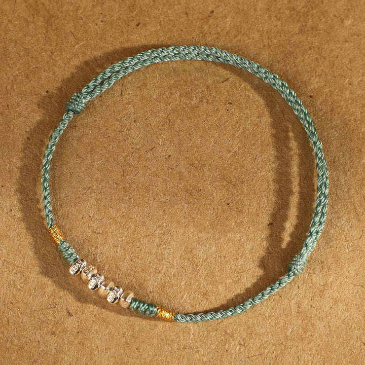 Pulsera trenzada ultrafina con hilo de plata de ley 925 y Buddha Stones para proteger la suerte - Cuerda verde claro de plata de ley 925 - Tobillera (circunferencia 19-23cm) - image 13
