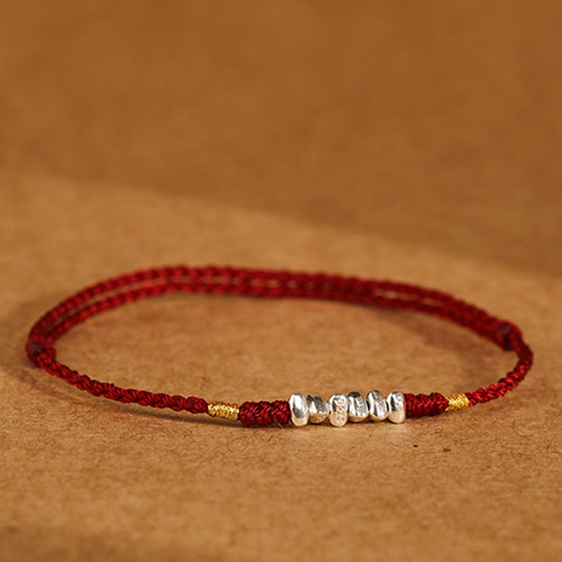 Pulsera trenzada ultrafina con hilo de plata de ley 925 y Buddha Stones para proteger la suerte - image 2