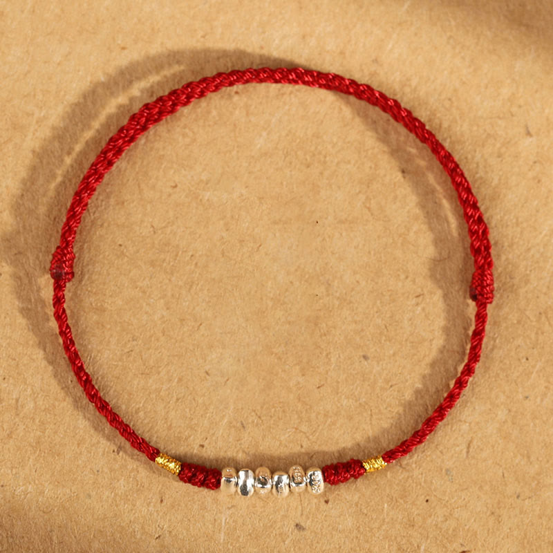 Pulsera trenzada ultrafina con hilo de plata de ley 925 y Buddha Stones para proteger la suerte - Cuerda roja de plata de ley 925 - Tobillera (circunferencia 19-23cm) - image 11