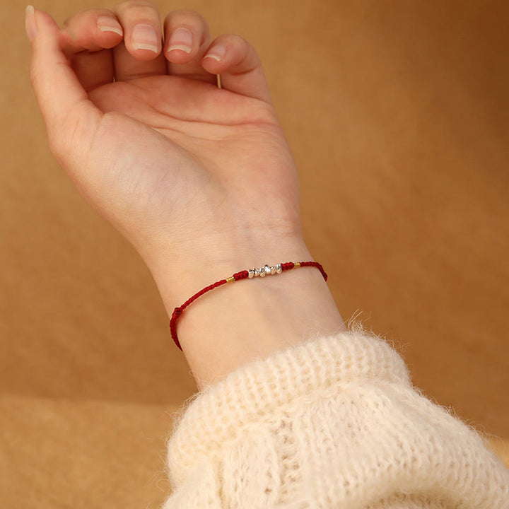 Pulsera trenzada ultrafina con hilo de plata de ley 925 y Buddha Stones para proteger la suerte