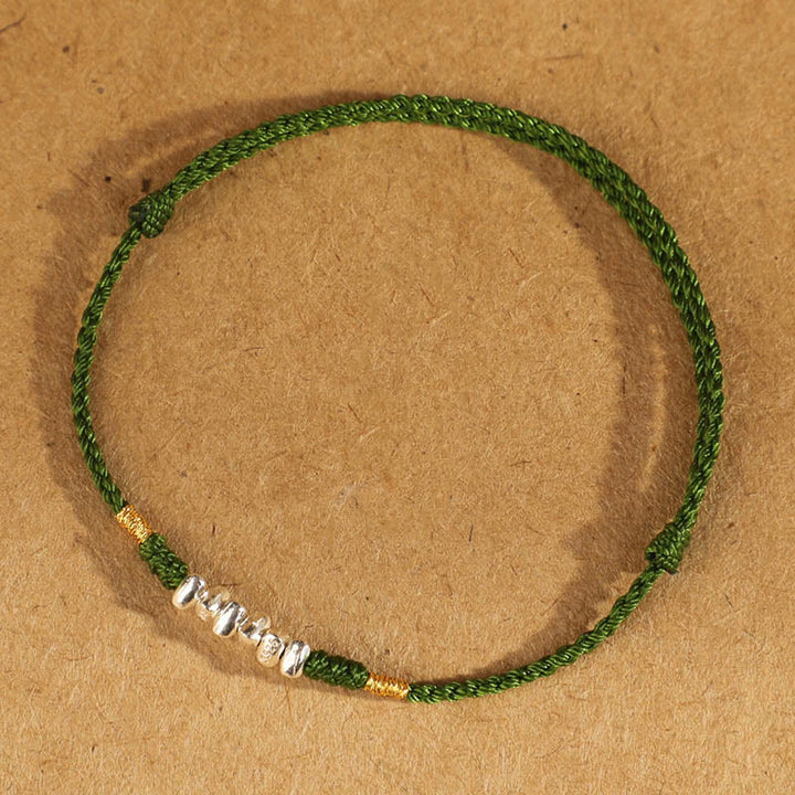Pulsera trenzada ultrafina con hilo de plata de ley 925 y Buddha Stones para proteger la suerte - Cuerda verde hierba de plata de ley 925 - Tobillera (circunferencia 19-23cm) - image 14
