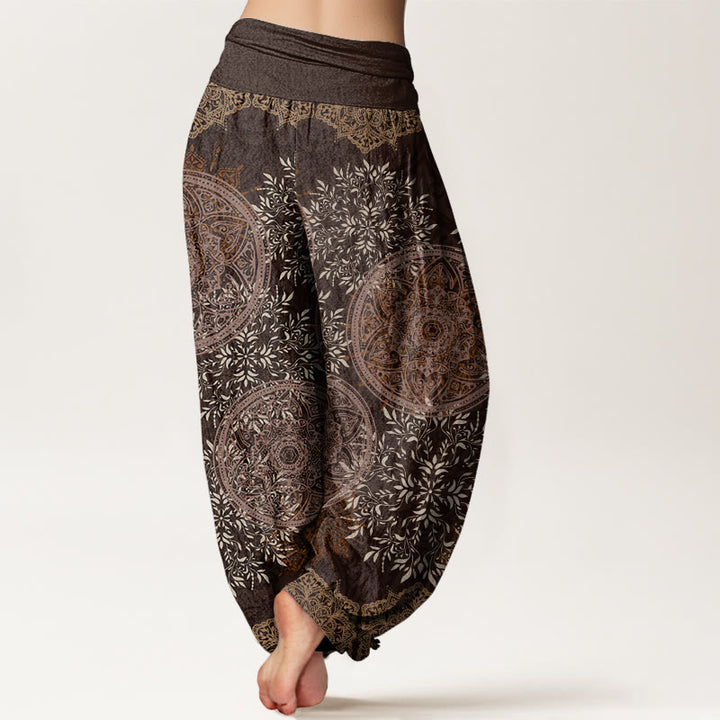 Pantalones bombachos de cintura elástica para mujer con estampado de mandala de hojas y Buddha Stones en algodón. - image 6