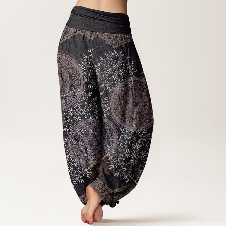 Pantalones bombachos de cintura elástica para mujer con estampado de mandala de hojas y Buddha Stones en algodón. - image 9