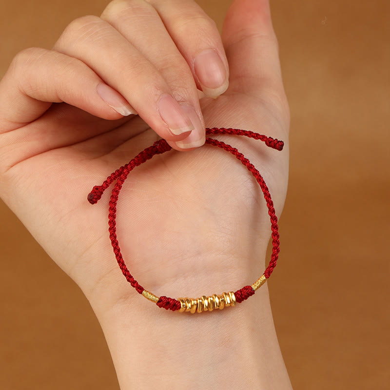 Pulsera trenzada ultrafina con pequeñas piezas de oro 999 y Buddha Stones para proteger la suerte