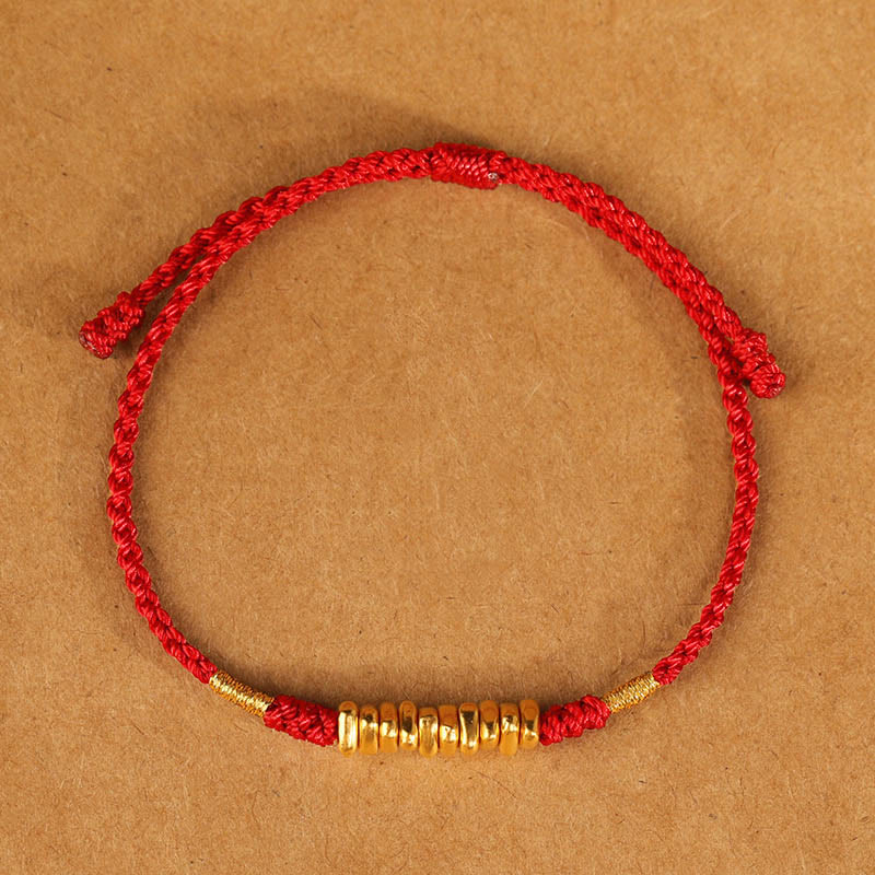 Pulsera trenzada ultrafina con pequeñas piezas de oro 999 y Buddha Stones para proteger la suerte - image 11