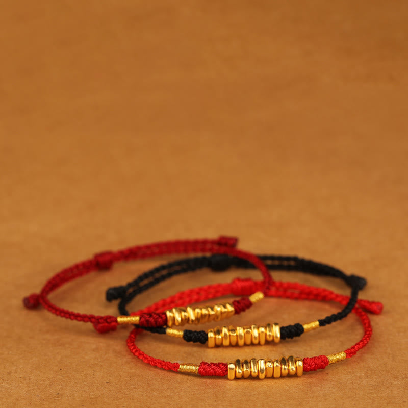 Pulsera trenzada ultrafina con pequeñas piezas de oro 999 y Buddha Stones para proteger la suerte