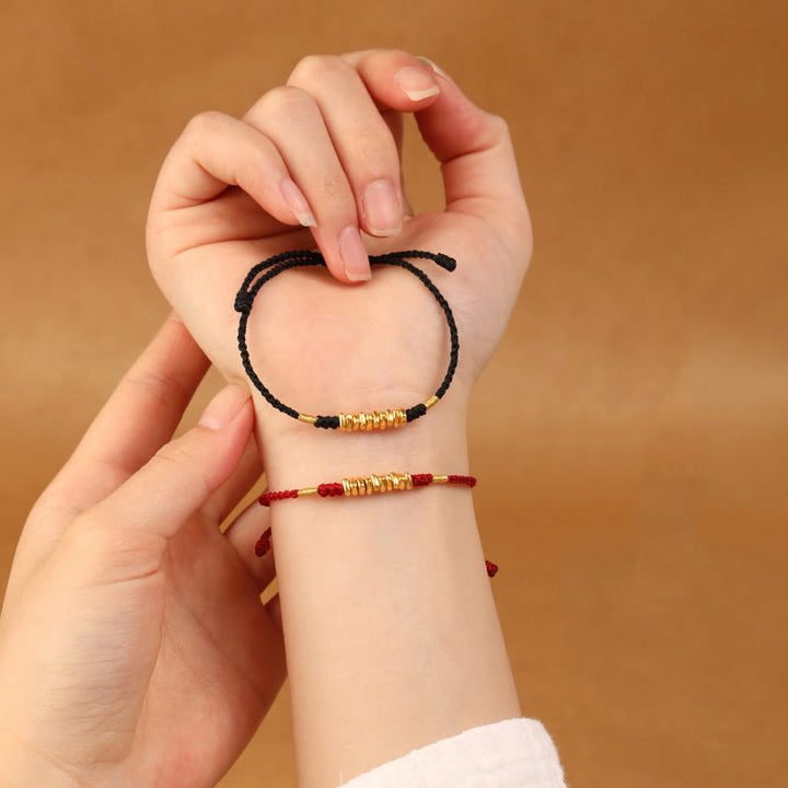Pulsera trenzada ultrafina con pequeñas piezas de oro 999 y Buddha Stones para proteger la suerte
