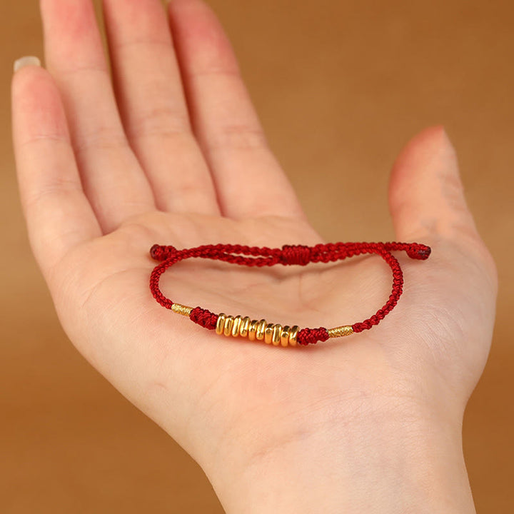 Pulsera trenzada ultrafina con pequeñas piezas de oro 999 y Buddha Stones para proteger la suerte