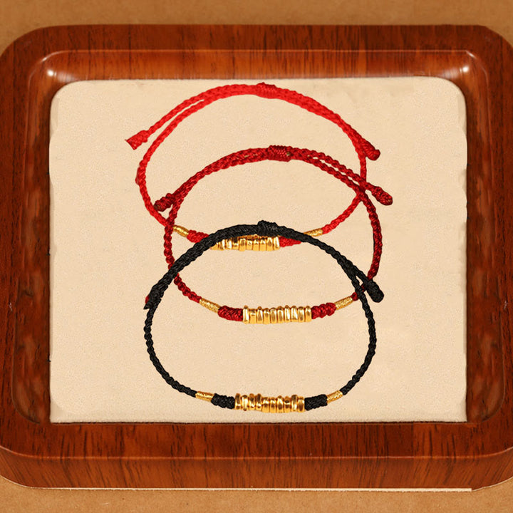 Pulsera trenzada ultrafina con pequeñas piezas de oro 999 y Buddha Stones para proteger la suerte