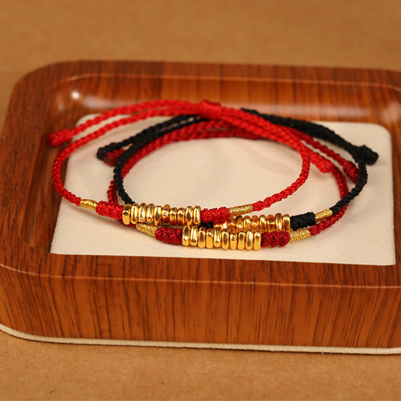 Pulsera trenzada ultrafina con pequeñas piezas de oro 999 y Buddha Stones para proteger la suerte