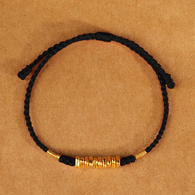 Pulsera trenzada ultrafina con pequeñas piezas de oro 999 y Buddha Stones para proteger la suerte