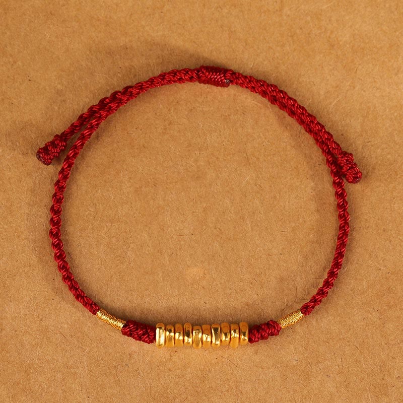 Pulsera trenzada ultrafina con pequeñas piezas de oro 999 y Buddha Stones para proteger la suerte