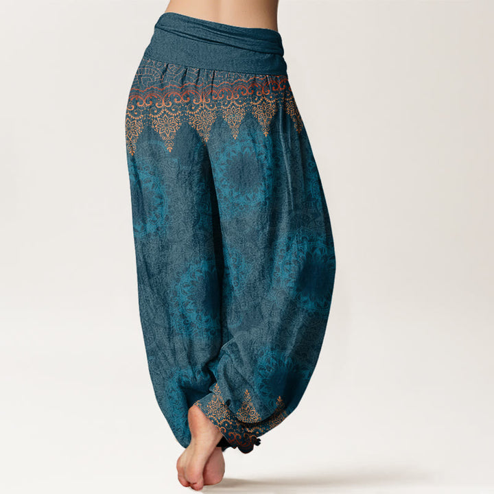 Pantalones bombachos de cintura elástica para mujer con estampado de mandalas triangulares de algodón y Buddha Stones - image 2
