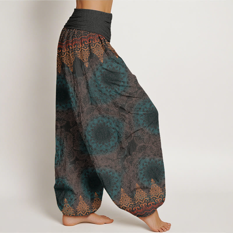 Pantalones bombachos de cintura elástica para mujer con estampado de mandalas triangulares de algodón y Buddha Stones - image 5