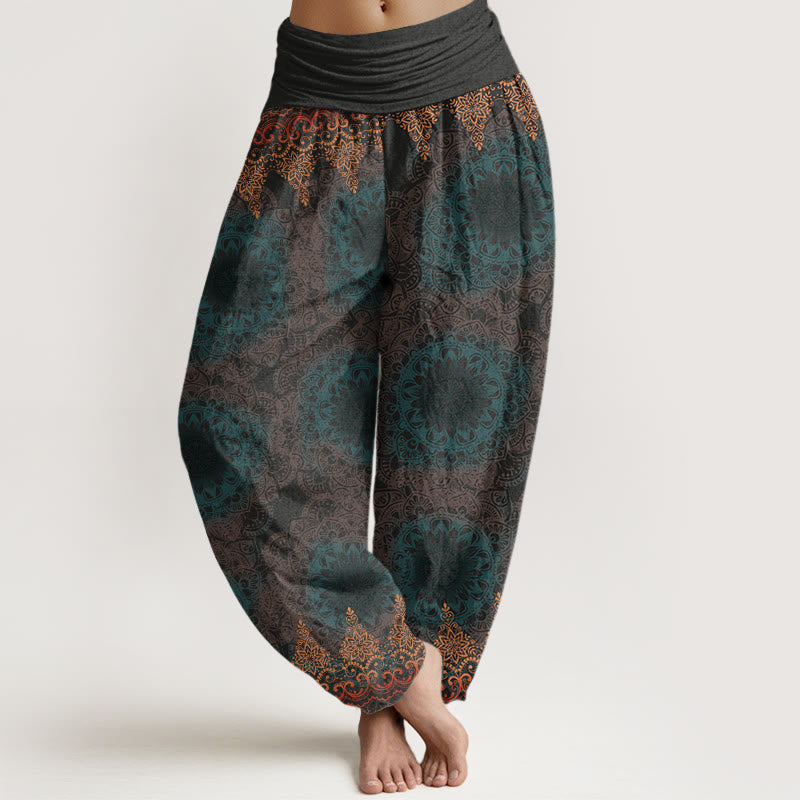 Pantalones bombachos de cintura elástica para mujer con estampado de mandalas triangulares de algodón y Buddha Stones - Gris tenue - US22，UK/AU26，EU54 (6XL) - image 4
