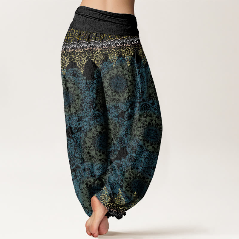 Pantalones bombachos de cintura elástica para mujer con estampado de mandalas triangulares de algodón y Buddha Stones - image 9