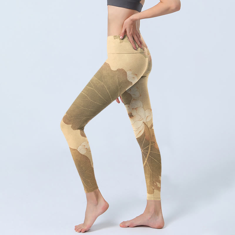 Leggings de yoga para mujer con estampado de hojas, flores de loto y piedras de Buddha Stones - image 2