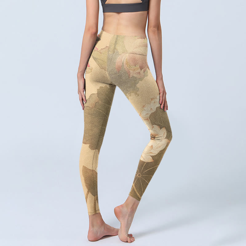 Leggings de yoga para mujer con estampado de hojas, flores de loto y piedras de Buddha Stones - image 5