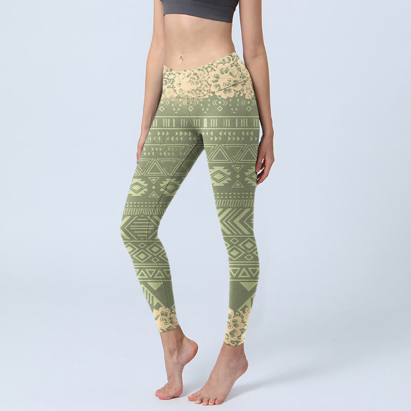 Leggings de yoga para mujer con formas geométricas, flores y Buddha Stones - AmarilloVerde - US18，UK/AU22，EU50 (4XL) - image 1