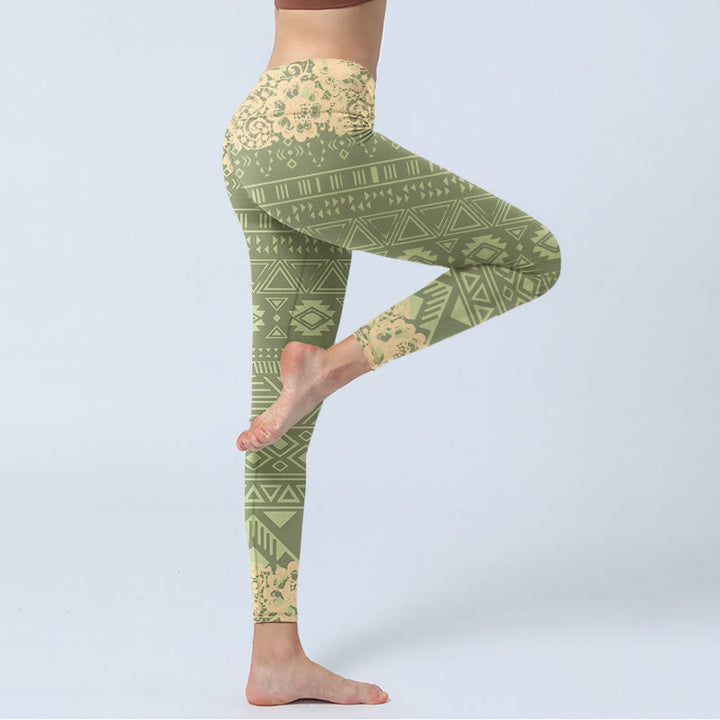 Leggings de yoga para mujer con formas geométricas, flores y Buddha Stones - image 3