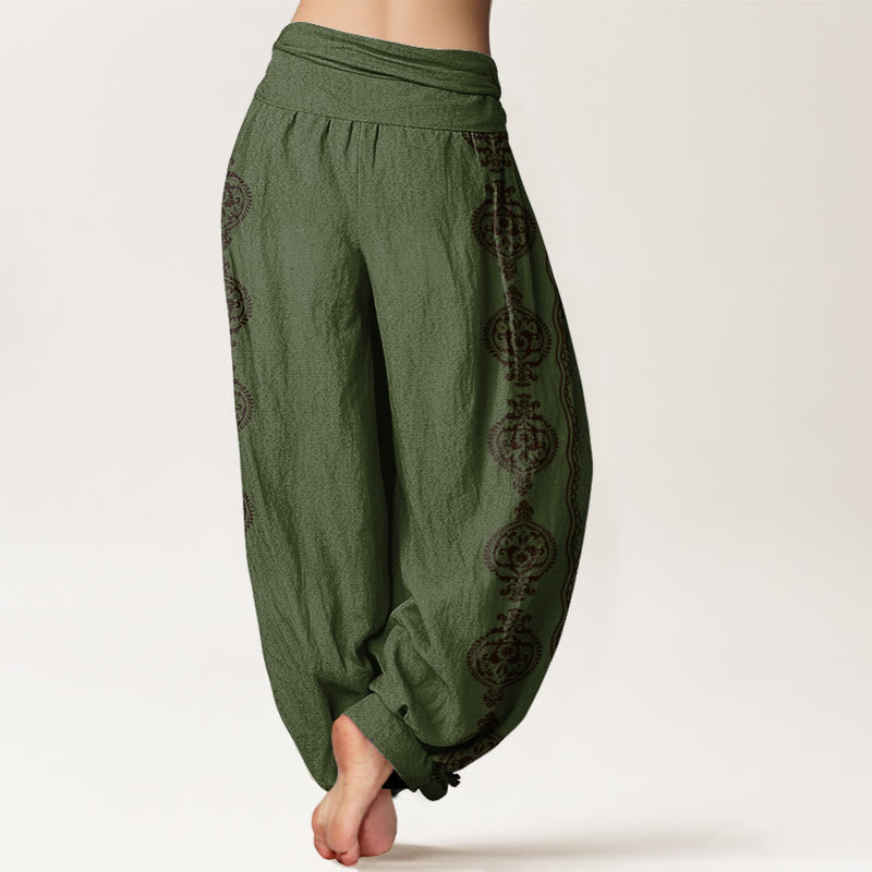 Pantalón tipo harem de cintura elástica para mujer con mandala de algodón con Buddha Stones Om Mani Padme Hum - image 6