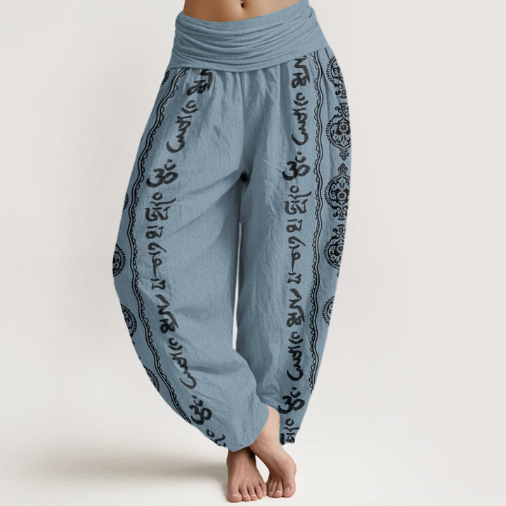Pantalón tipo harem de cintura elástica para mujer con mandala de algodón con Buddha Stones Om Mani Padme Hum - Azul acero claro - US22，UK/AU26，EU54 (6XL) - image 7